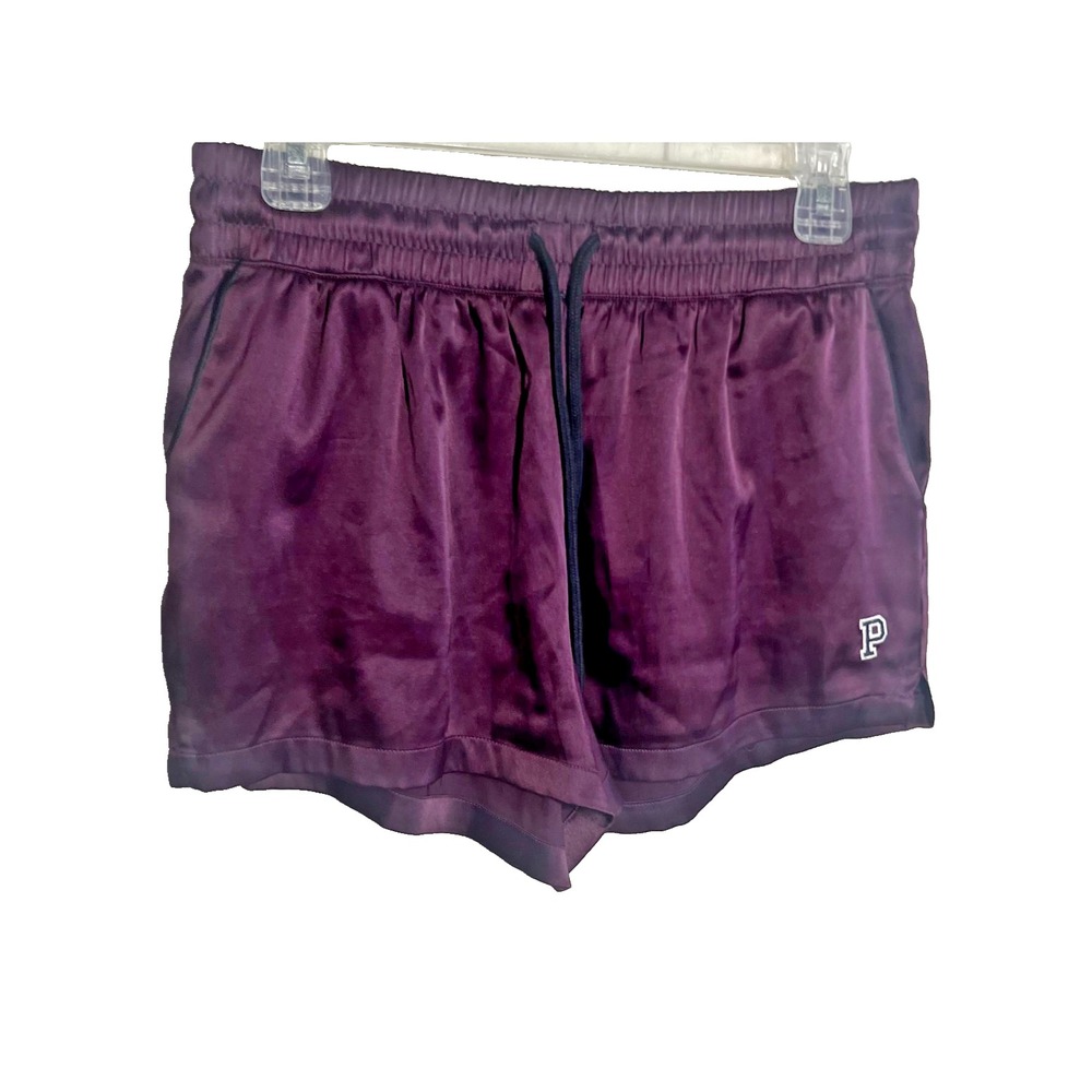 Womens Victoria Secret Pink Satin Purple Shorts Black Detailing Pockets Small